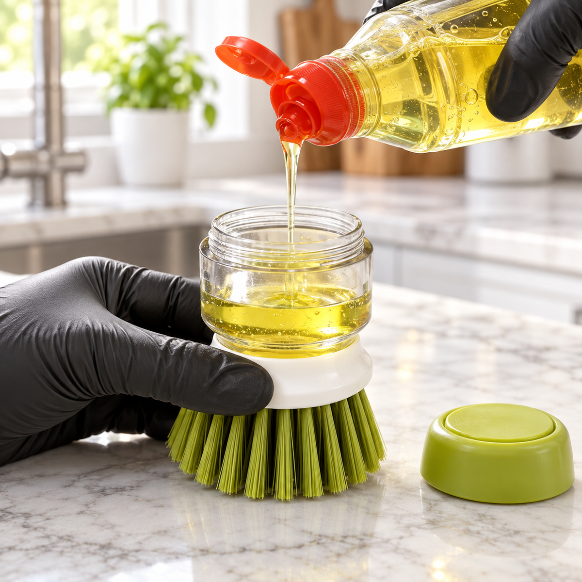 Soap Dispensing Dish Brush with Holder
