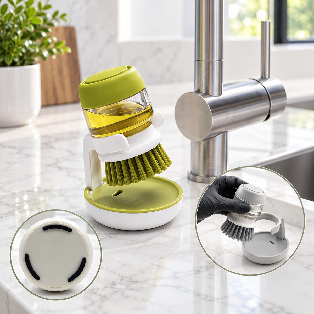 Soap Dispensing Dish Brush with Holder