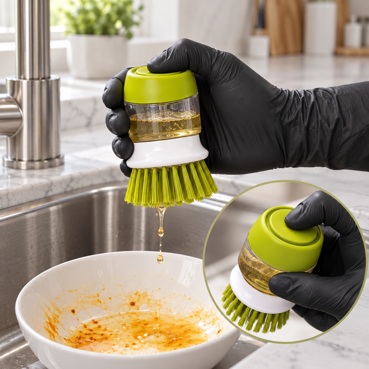 Soap Dispensing Dish Brush with Holder