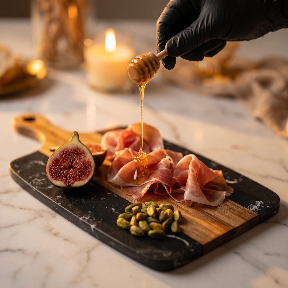 Black Marble & Wood Charcuterie Board